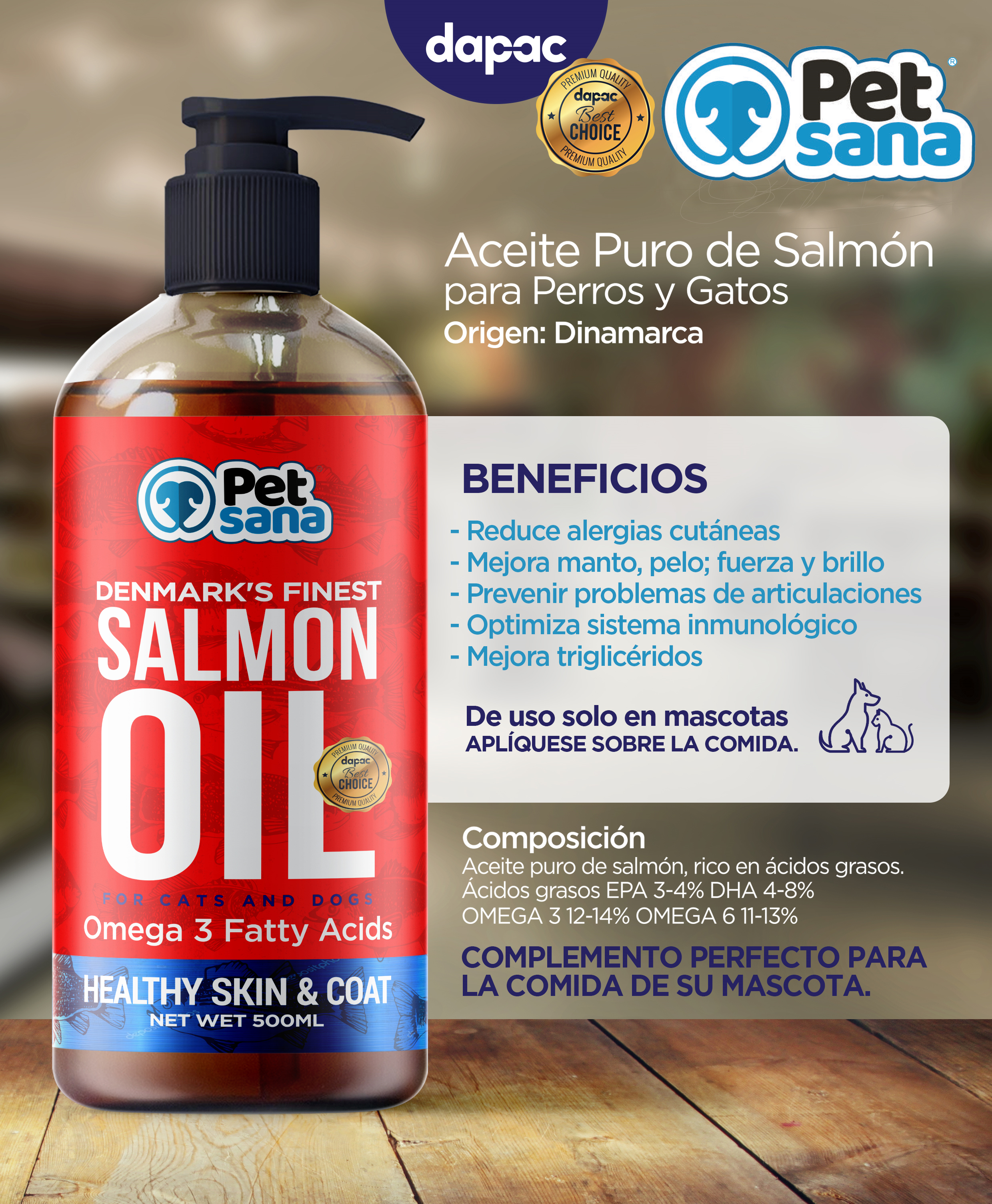 Aceite de salmón perros y gatos Pet Sana 500 ml
