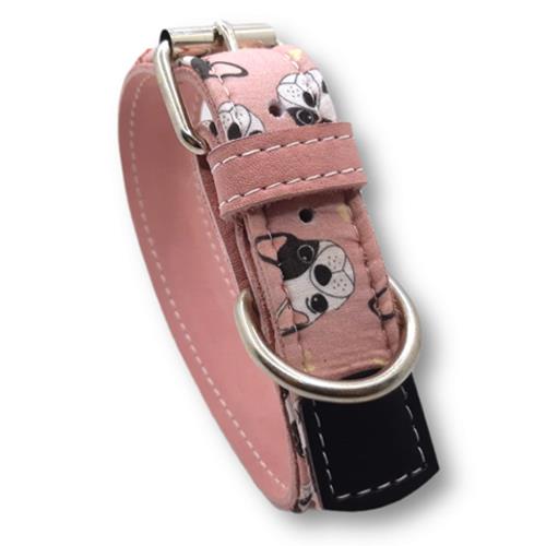 COLLAR PIEL BULLDOG ROSA 75cm MB